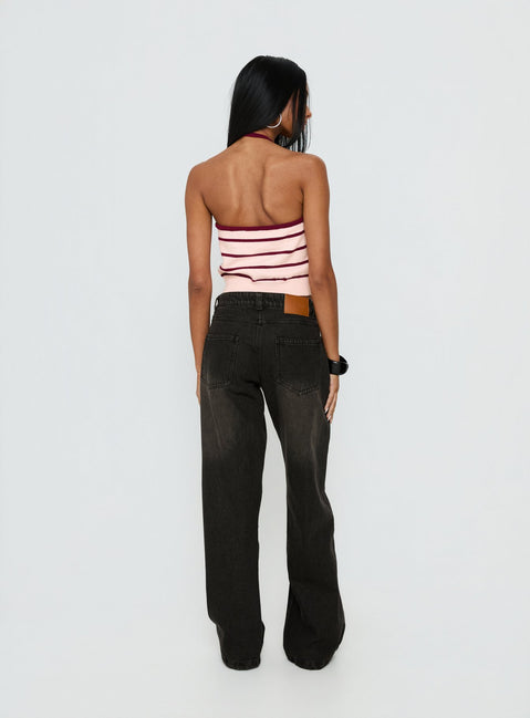 back view of model wearing Princess Polly Korinne Low Rise Baggy Jeans Washed Charcoal Low Rise Jeans Jeans 