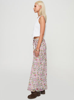   side view of model wearing Princess Polly Emily Maxi Skirt Pink Floral Maxi Skirts Skirts 