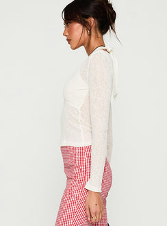 side view of model wearing Princess Polly Levitating Long Sleeve Top White Full Sleeves V-Neck 