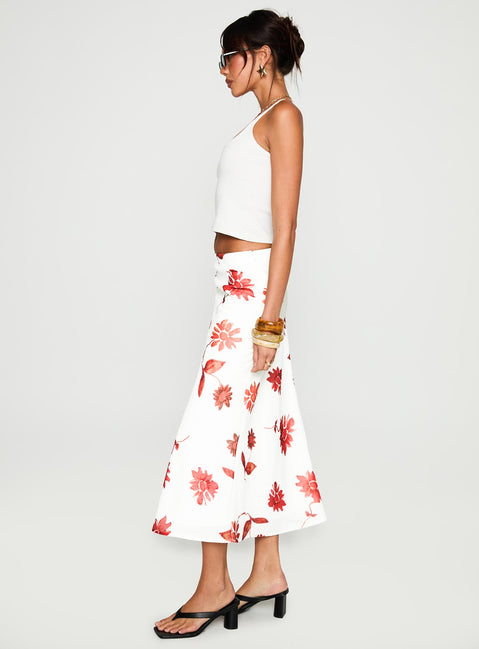   side view of model wearing Princess Polly Sun Soaked Midi Skirt Multi Midi Skirts Skirts 