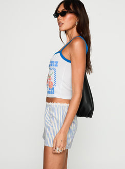 side view of model wearing Princess Polly Pomodori Italia Graphic Tank White Sleeveless Square Neck 