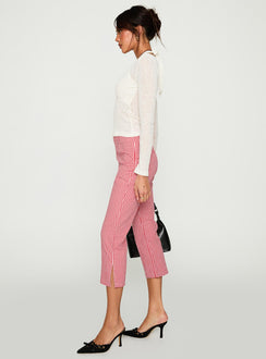 side view of model wearing Princess Polly Mignonette Capri Pant Red Gingham Pants 