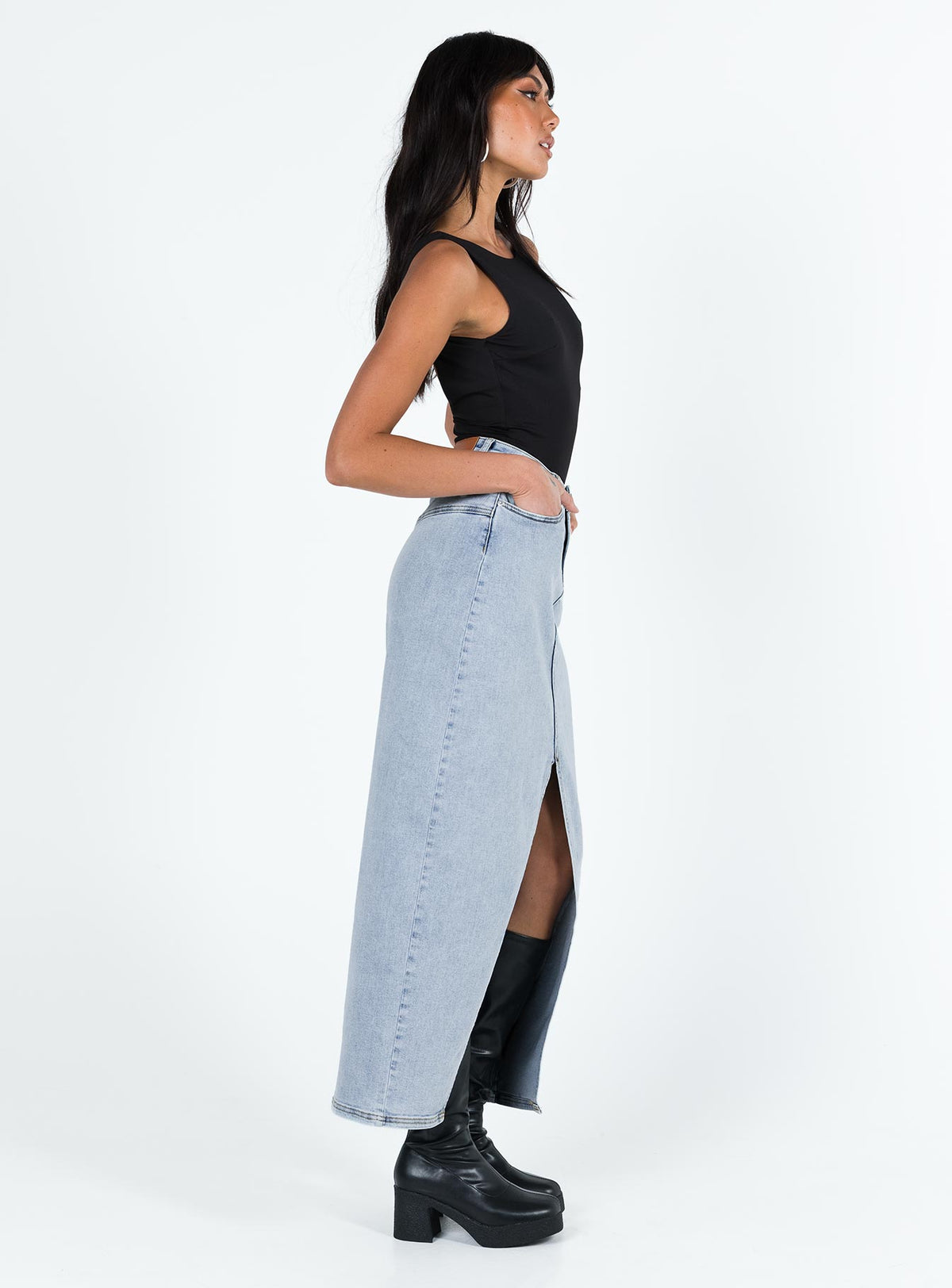 product Batkins Maxi Skirt Light Wash Denim Princess Polly  Mini Skirts 