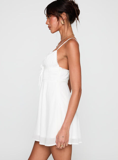 side view of model wearing Princess Polly Pure Joy Mini Dress White Scoop Neck 