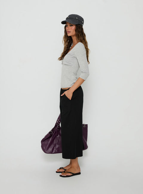 Discover the Lunea Concealed Waistband 3/4 Pant Black Petite in womens-regular-pants with high-rise side view of model wearing Princess Polly