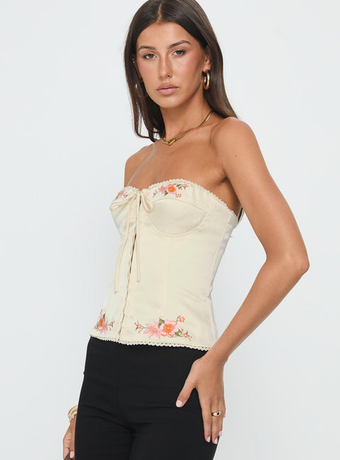 Jazzy Strapless Corset Top Cream Floral