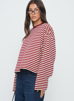 Bloom Long Sleeve Top Wine Stripe