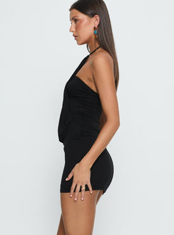 Slip Away Draped Halter Mini Dress Black