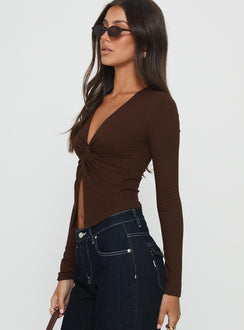 No Hard Feelings Twist Long Sleeve Top Brown