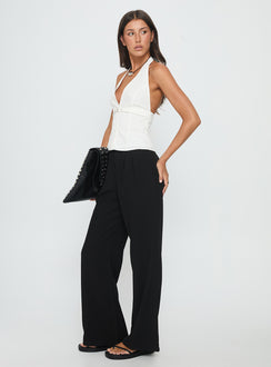 front view of model wearing Princess Polly Ambient Wide Leg Pant Black High Rise Pants Pants 