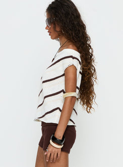 Ashfield Off Shoulder Top White / Beige Stripe