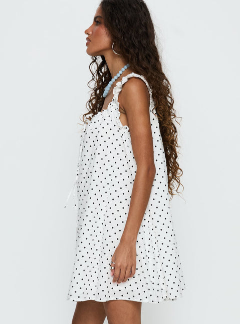Swing Mini Dress White Polka Dot