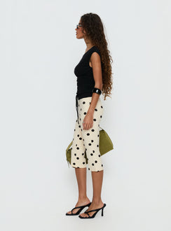 side view of model wearing Princess Polly Samaira Capri Pant Cream Polka Dot Mid Rise Pants Pants 