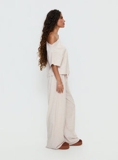 Tobie Off Shoulder Sleep Set Beige Stripe