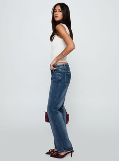 So Dazzling Studded Low Rise Straight Leg Jeans Dark Wash Low Rise Jeans Jeans 