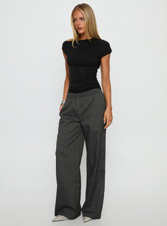 front view of model wearing Princess Polly Jaysa Baggy Wide Leg Pant Grey Pinstripe High Rise Pants Pants 