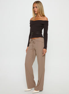 side view of model wearing Princess Polly Narratives Wrap Tie Trouser Pant Taupe Mid Rise Pants Pants 