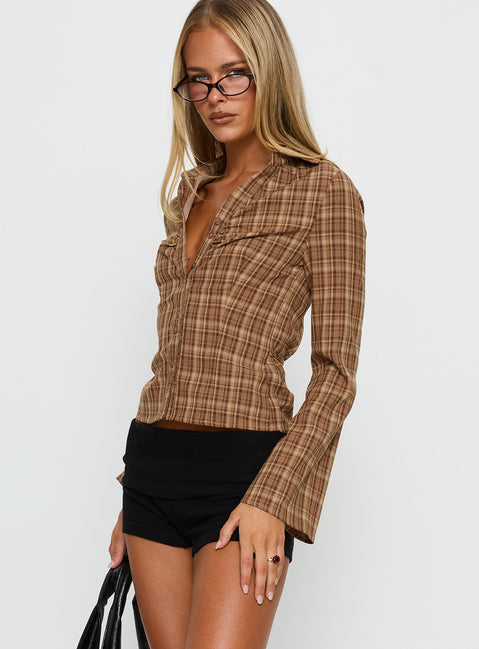 Arianwyn Long Sleeve Shirt Brown Check