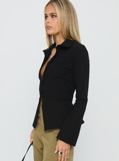 Eryx Tie Back Button Up Top Black