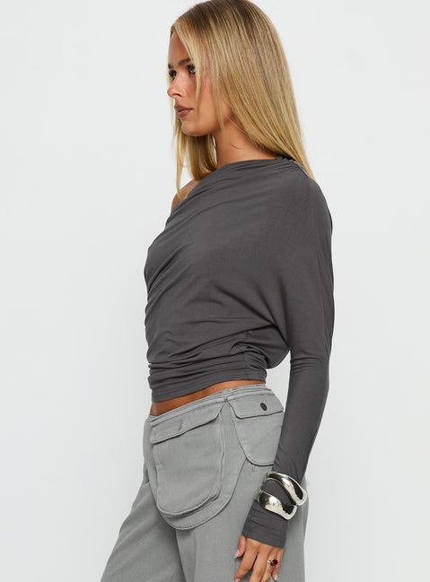 Party Hour Off Shoulder Top Charcoal