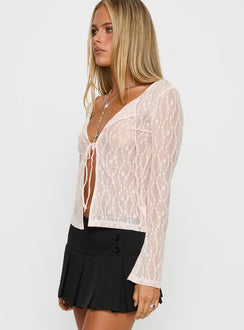 Open Your Heart Tie Detail Long Sleeve Top Pink