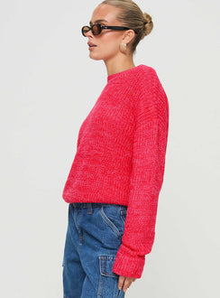 side view of model wearing Princess Polly Bae Sweater Pink/ Red Jumpers 