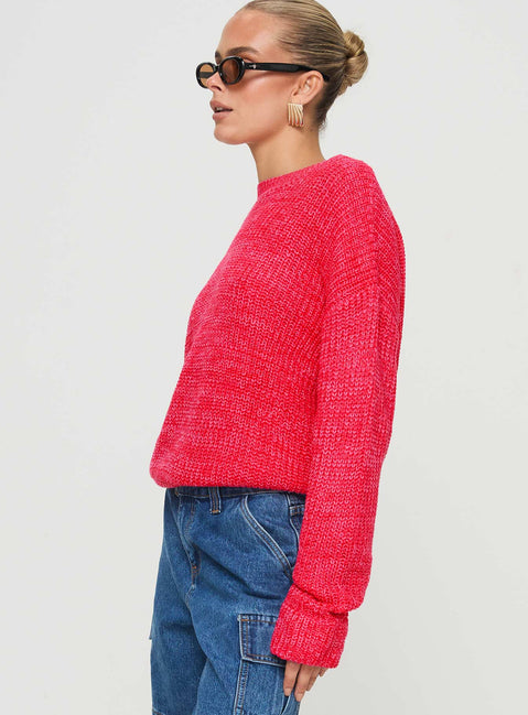 side view of model wearing Princess Polly Bae Sweater Pink/ Red Jumpers 
