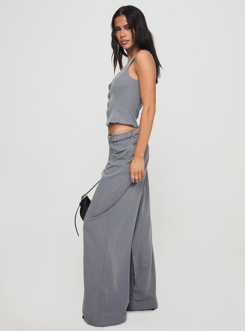 side view of model wearing Princess Polly Miku Pants Charcoal High Rise Pants Pants 