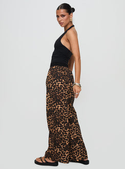 side view of model wearing Princess Polly Zephura Boxer Pant Leopard High Rise Pants Pants 