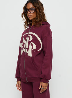 Crafted with the Stargirl Zip Through Jumper in Burgundy womens jumpers long fit and hood neckline side view of model wearing Princess Polly