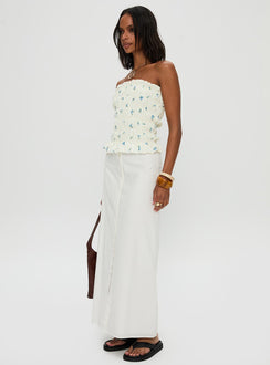   side view of model wearing Princess Polly Jasmira Maxi Skirt White Maxi Skirts Skirts 