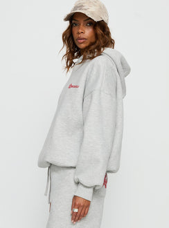 Featuring the Stargirl Hoodie Grey Marle womens jumpers with long length side view of model wearing Princess Polly
