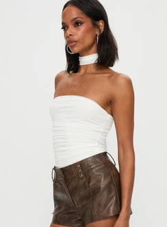 side view of model wearing Princess Polly Sorelle Scarf Bodysuit White Sleeveless Bodysuit 