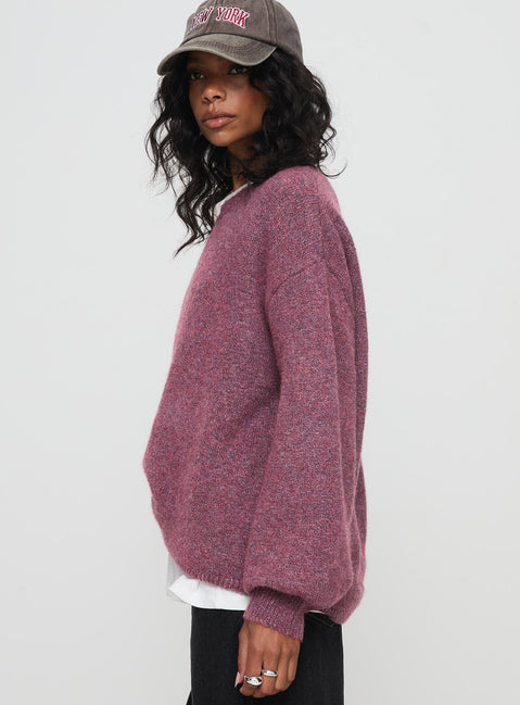 side view of model wearing Princess Polly Ryanna Sweater Burgundy Longline Jumpers Jumpers 