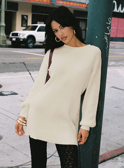 front view of model wearing Princess Polly Amsterdam Sweater Ivory Jumpers 