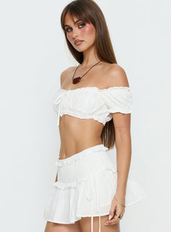 Corabel Off Shoulder Micro Crop Top White