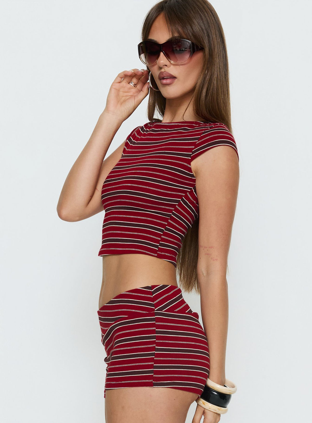 Veyona Cap Sleeve Top Red Stripe