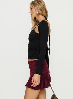   side view of model wearing Princess Polly Celebrations Mini Skirt Wine Mini Skirts Skirts 