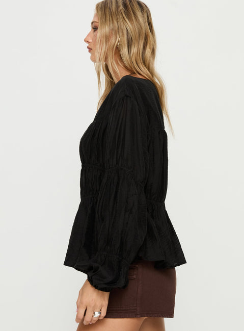 Xamira Ruched Long Sleeve Top Black