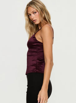 Lunetta Picot Trim Cami Top Burgundy