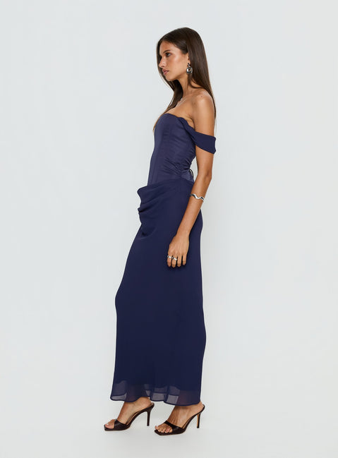 Joslyne Off Shoulder Corset Maxi Dress Navy