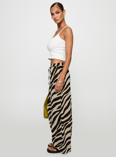 side view of model wearing Princess Polly Fyre Wide Leg Pant Zebra Low Rise Pants Pants 