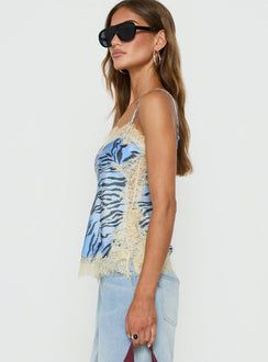 Orisse Lace Trim Cami Top Blue Zebra Multi
