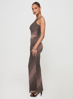   side view of model wearing Princess Polly Whiley Maxi Skirt Multi Stripe Maxi Skirts Skirts 