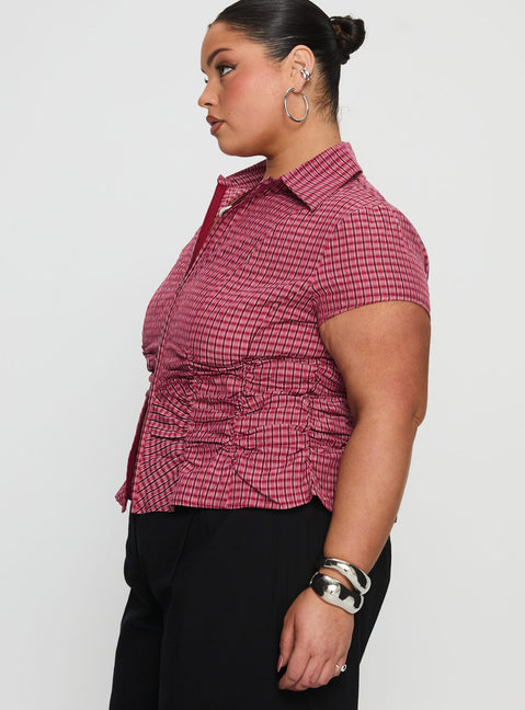 Meryn Ruched Top Red Check Curve