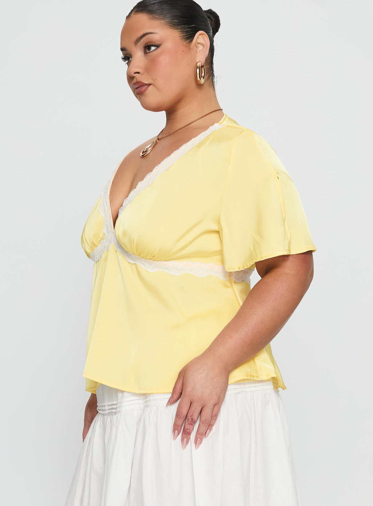 For The Summer Lace Trim Top Yellow Curve
