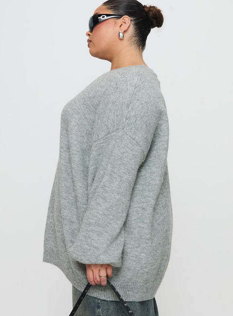 side view of model wearing Princess Polly Ryanna Sweater Grey Curve Longline Jumpers Jumpers 