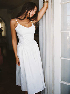 front view of model wearing Princess Polly Such A Wallflower Midi Dress White Scoop Neck 