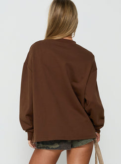 Browse the Opollo V Neck Jumper Brown womens-jumpers designed with long length and oversized fit back view of model wearing Princess Polly