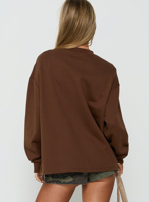 Browse the Opollo V Neck Jumper Brown womens-jumpers designed with long length and oversized fit back view of model wearing Princess Polly